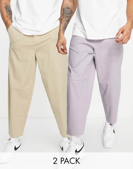 ASOS DESIGN - Lot de 2 pantalons chino oversize fuselés - Taupe et gris 