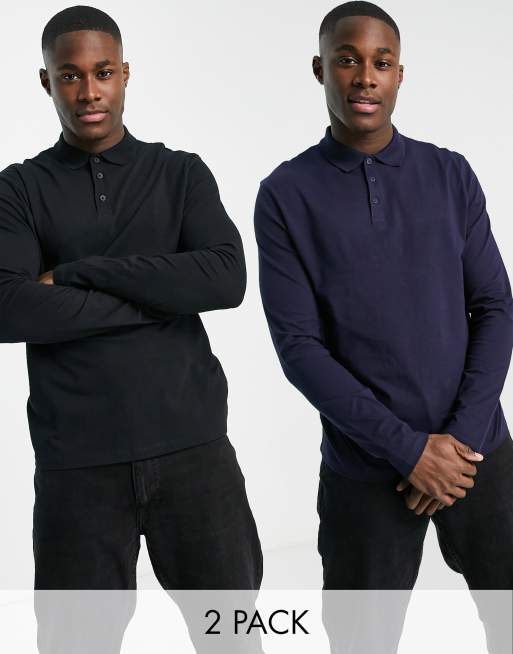 ASOS DESIGN - Lot de 2 polos en jersey à manches longues - Multicolore