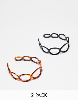 Lot De 2 Bandeaux Serre-Tête Peigne Noir & Marron - Accessoires Cheveux Résine Pour Femmes Et Filles, Style Simple & Tendance