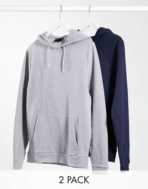 ASOS DESIGN - Lot de 2 sweats à capuche - Bleu marine/gris chiné - MULTI