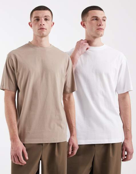 ASOS DESIGN - Lot de 2 t-shirts décontractés basiques - Blanc et taupe - view 1