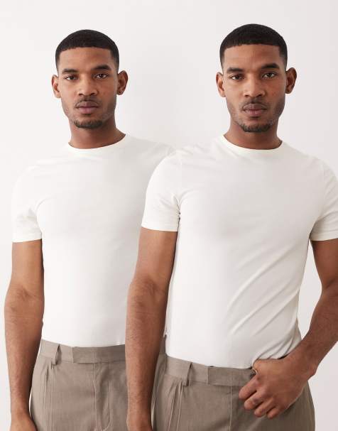 ASOS DESIGN - Lot de 2 t-shirts moulants basiques - Crème - view 1