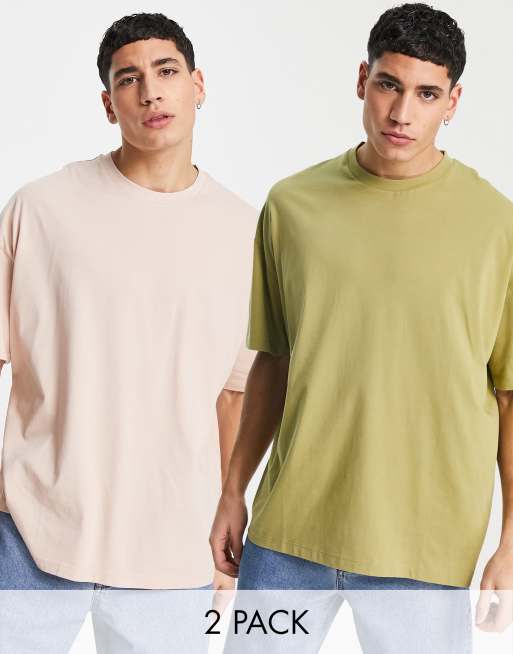 ASOS DESIGN - Lot de 2 t-shirts oversize - Olive et fauve