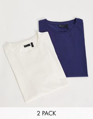 ASOS DESIGN 2 pack t-shirt with crew neck in navy and cream - ASOS Price Checker