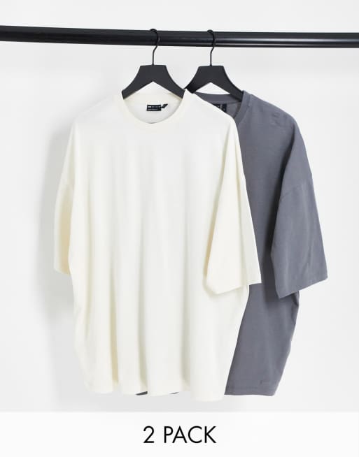 ASOS DESIGN - Lot de 2 t-shirts ras de cou oversize - Écru et gris