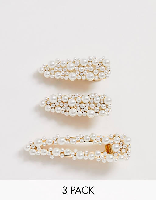 ASOS DESIGN - Lot de 3 barrettes à cheveux ornées de perles - Doré