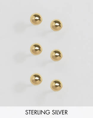 DesignLot Or Asos Boules 3 Plaqué D'oreilles Massif Argent De En Boucles Qdhstr