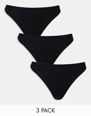 ASOS DESIGN - Lot de 3 strings côtelés - Noir - view 1