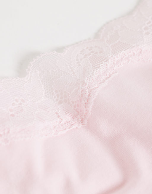 ASOS DESIGN - Lot de 3 strings en coton avec bordures en dentelle - Rose, rose pâle et crème, 3 de 3