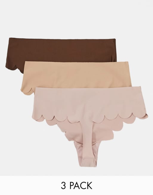 ASOS DESIGN - Lot de 3 strings festonnés en microfibre - Multicolore