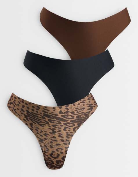 ASOS DESIGN lot de 3 strings micro sans démarcation léopard, noir et marron - view 1