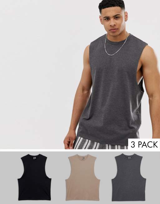 Asos Design Lot De 3 T Shirts Sans Manches à Emmanchures Larges