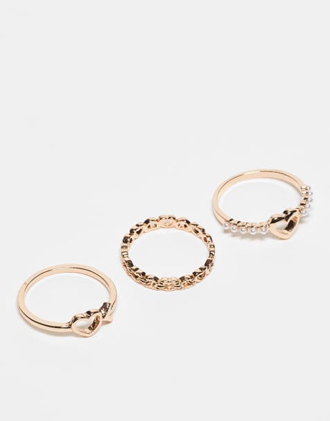 ASOS DESIGN - Lot de 3 bagues avec cœurs - Doré - view 1