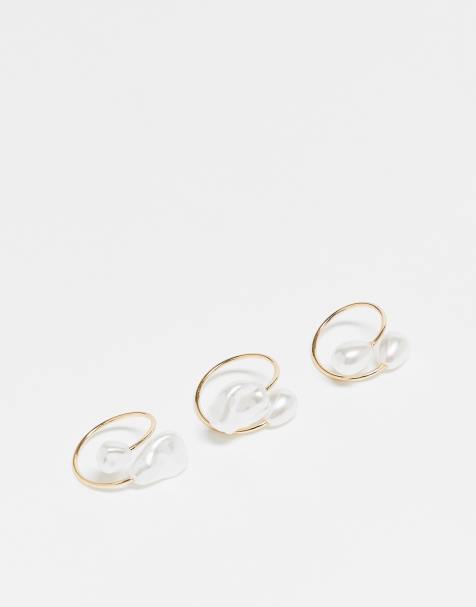 ASOS DESIGN - Lot de 3 bagues avec perles synthétiques - Doré - view 1