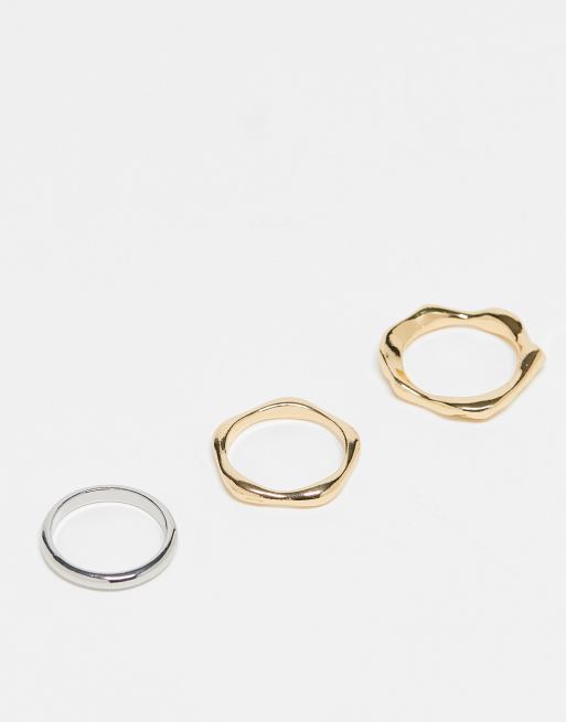 ASOS DESIGN - Lot de 3 bagues effet fondu en mélange de métaux