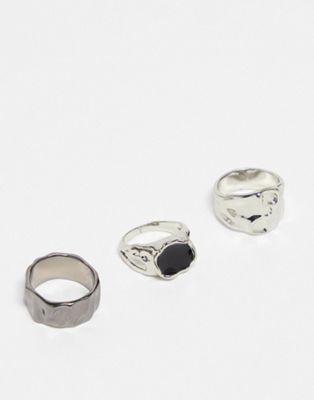 ASOS DESIGN 3 pack ring set with molten design in multi - ASOS Price Checker