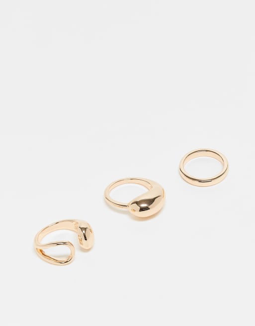 ASOS DESIGN - Lot de 3 bagues enveloppantes minimalistes - Doré