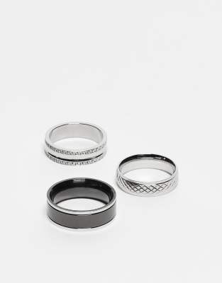 Lot De 3 Bagues Acier Inoxydable Strass - Taille 18 (58) - Neuf Sans Emballage