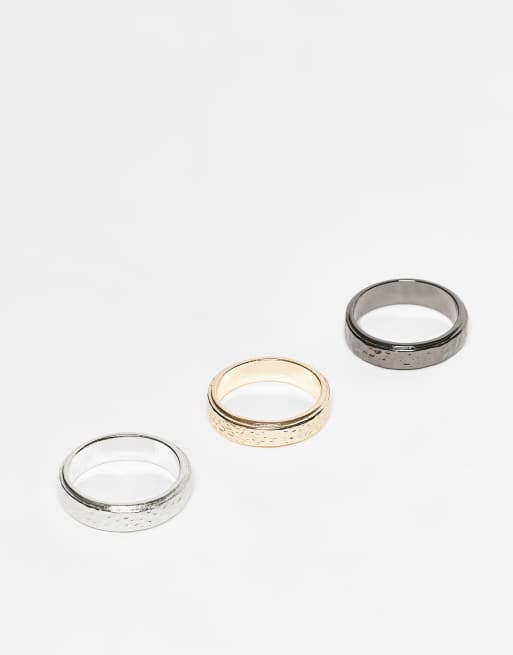 ASOS DESIGN - Lot de 3 bagues texturées martelées - Multicolore