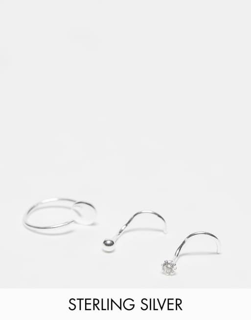 ASOS DESIGN - Lot de 3 boucles d'oreilles clous et créoles en argent massif avec clou en cristal