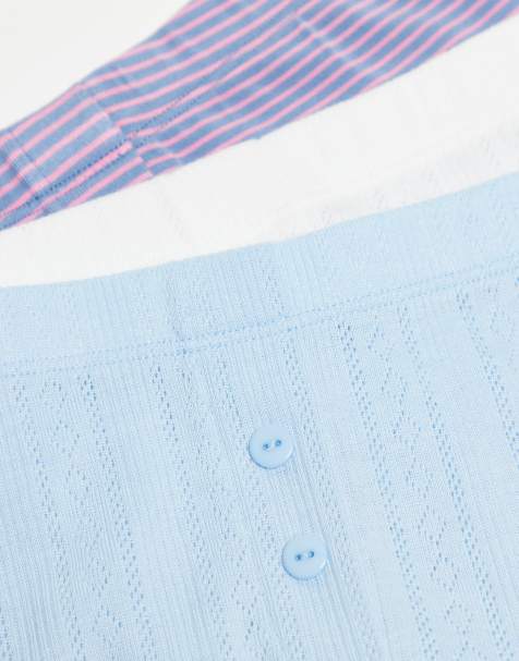 ASOS DESIGN - Lot de 3 boxers en maille pointelle - Bleu/crème/violet rayé - view 1