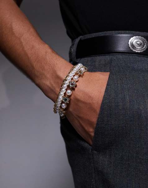 ASOS DESIGN - Lot de 3 bracelets à perles et maillons ornés d'étoiles à strass - Doré - view 1