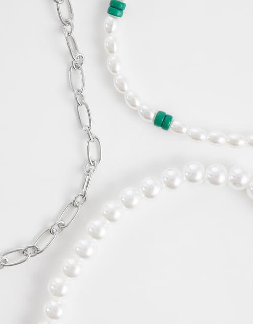 ASOS DESIGN - Lot de 3 bracelets chaîne à perles fantaisie - Blanc, 3 de 3