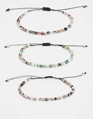 ASOS DESIGN - Lot de 3 bracelets coulissants en perles - Multicolore