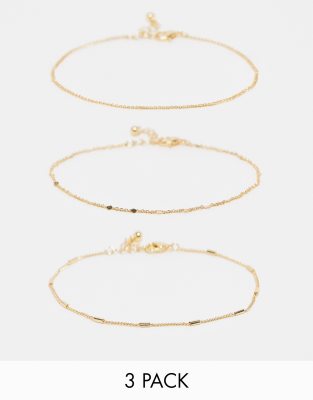 ASOS DESIGN - Lot de 3 bracelets de cheville - Doré