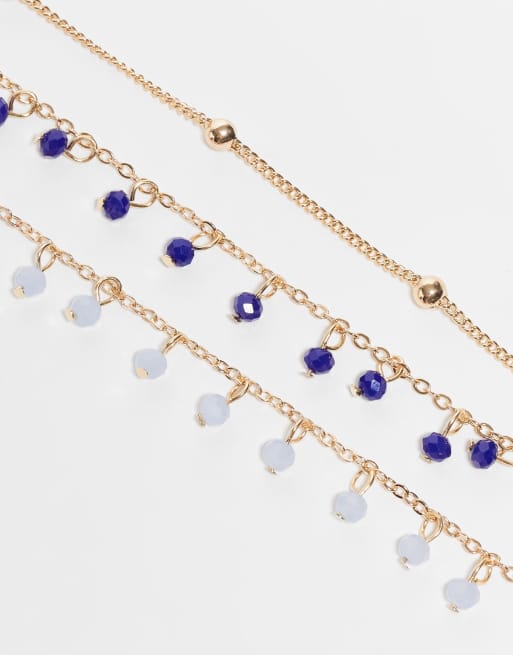 ASOS DESIGN - Lot de 3 bracelets de cheville ornés de perles - Doré, 2 de 3