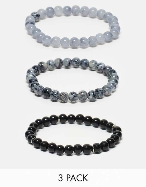 ASOS DESIGN - Lot de 3 bracelets de perles - Noir et blanc 
