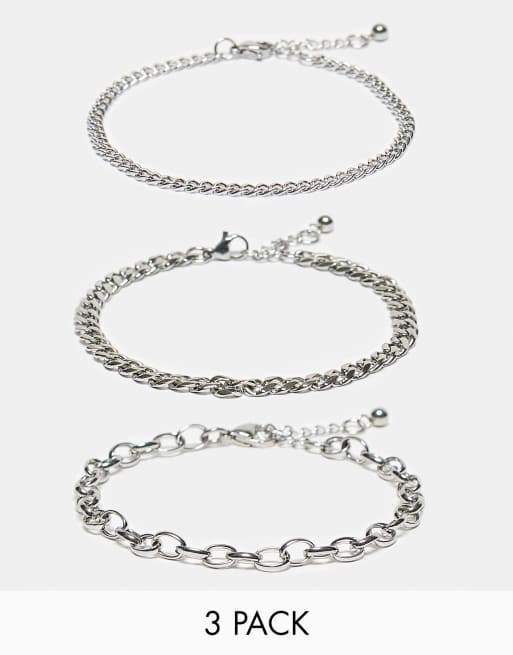 ASOS DESIGN - Lot de 3 bracelets en acier inoxydable imperméable - Argenté