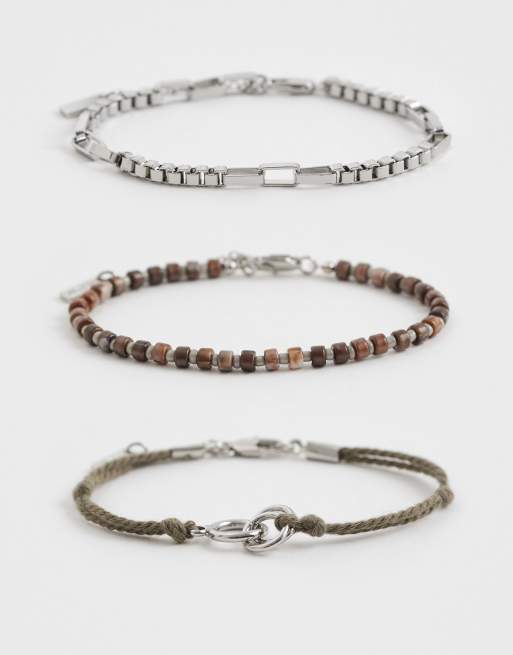 ASOS DESIGN - Lot de 3 bracelets en corde et perles - Multicolore