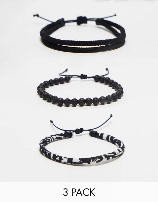 ASOS DESIGN Lot de 3 bracelets en corde et tissu Noir et blanc