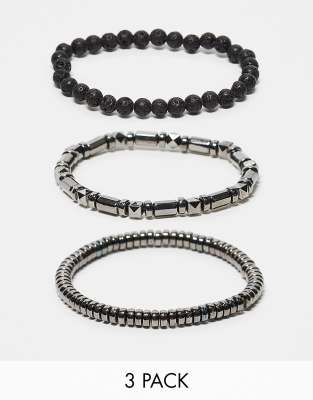 Bracelet Perles Ovales Noir & Blanc Avec Hématite - Sur élastique, Occasion