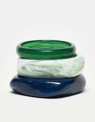 ASOS DESIGN - Lot de 3 bracelets joncs en résine - Bleu/vert-Multicolore