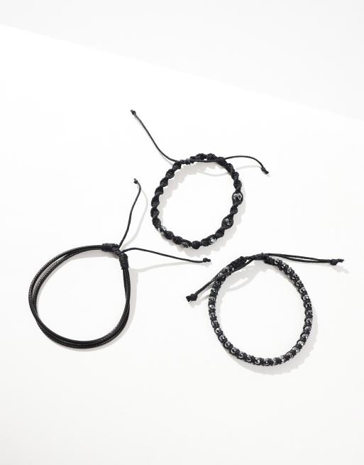 ASOS DESIGN - Lot de 3 bracelets style festival en corde avec perles d'hématite - Noir, 2 de 4