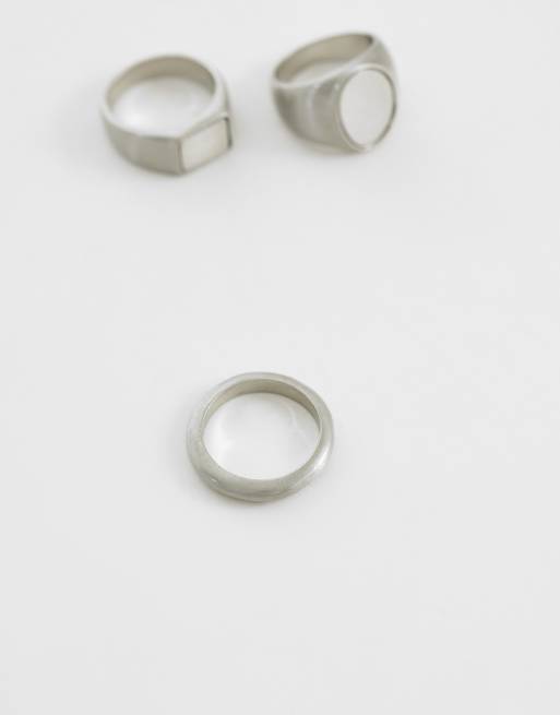 ASOS DESIGN - Lot de 3 chevalières ovales - Argent brossé, 3 de 3