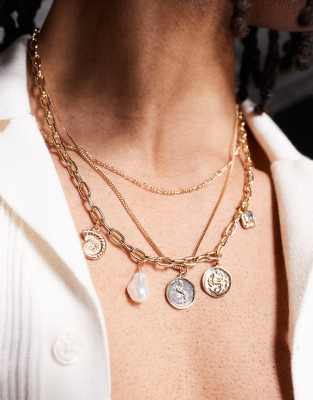 ASOS DESIGN - Lot de 3 colliers à pendentifs multiples - Doré