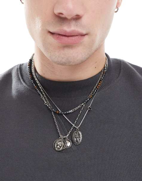 ASOS DESIGN - Lot de 3 colliers avec perles et pendentifs pièces de monnaie - Argenté - view 1