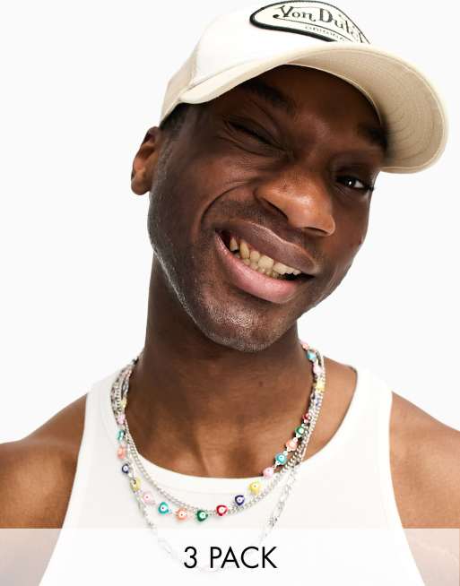 ASOS DESIGN - Lot de 3 colliers chaîne à pendentifs mauvais œil multicolores - Argenté 
