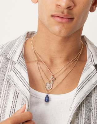 ASOS DESIGN - Lot de 3 colliers de festival avec pendentif à pierre semi-précieuse - Doré