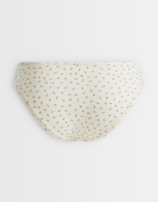 ASOS DESIGN - Lot de 3 culottes brésiliennes en maille pointelle à petites fleurs - Crème et gris, 2 de 3
