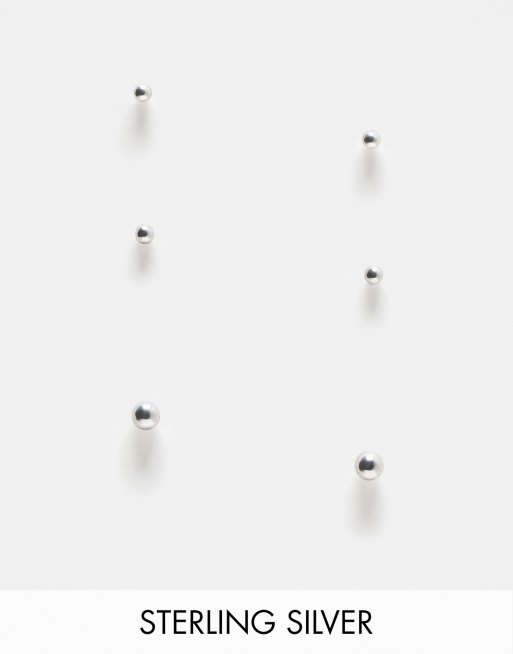ASOS DESIGN - Lot de 3 paires de boucles d'oreilles boules en argent massif
