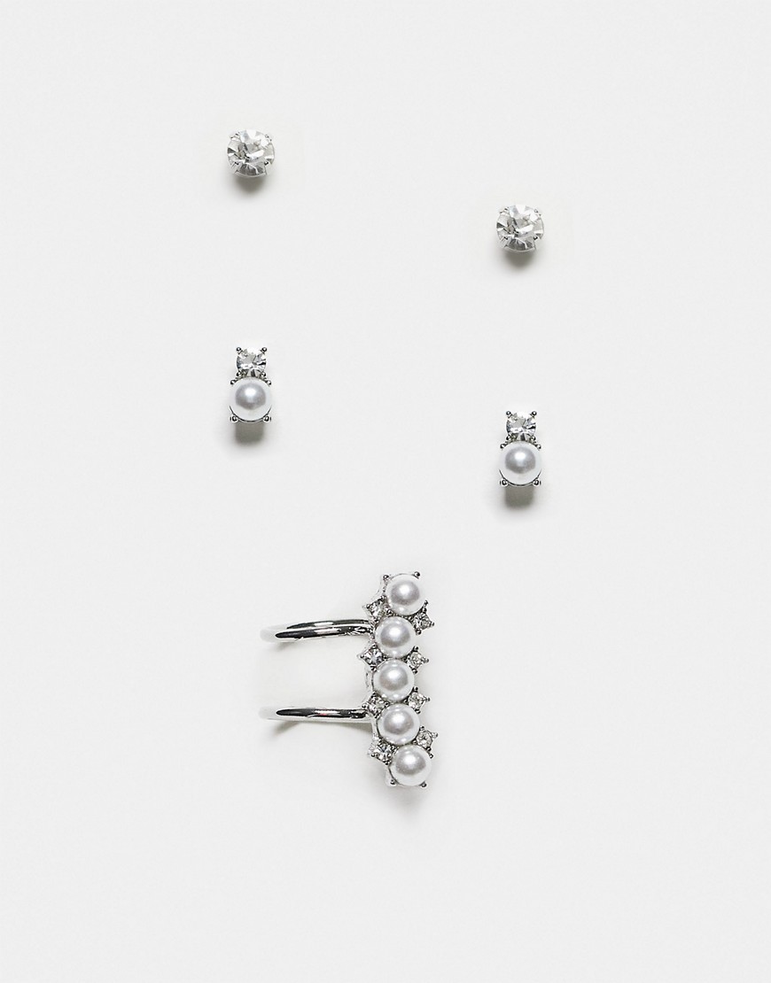 ASOS DESIGN - Lot de 3 paires de boucles d'oreilles et bijou d'oreille avec strass et pierres - Doré