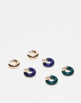 ASOS DESIGN pack of 3 hoop earrings with resin design in multi  - ASOS Price Checker