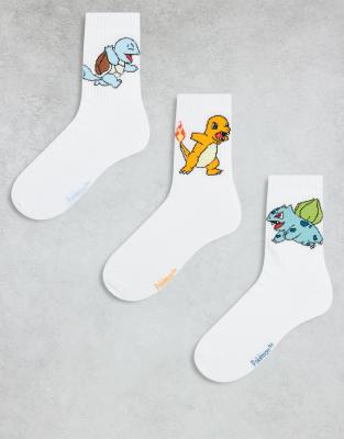 ASOS DESIGN - Lot de 3 paires de chaussettes à motif Pokémon - Blanc