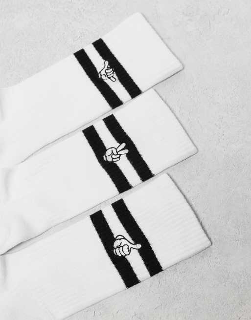 ASOS DESIGN - Lot de 3 paires de chaussettes à rayures avec symbole main - Blanc et noir, 2 de 3