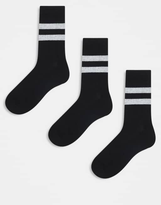 ASOS DESIGN - Lot de 3 paires de chaussettes à rayures - Gris chiné