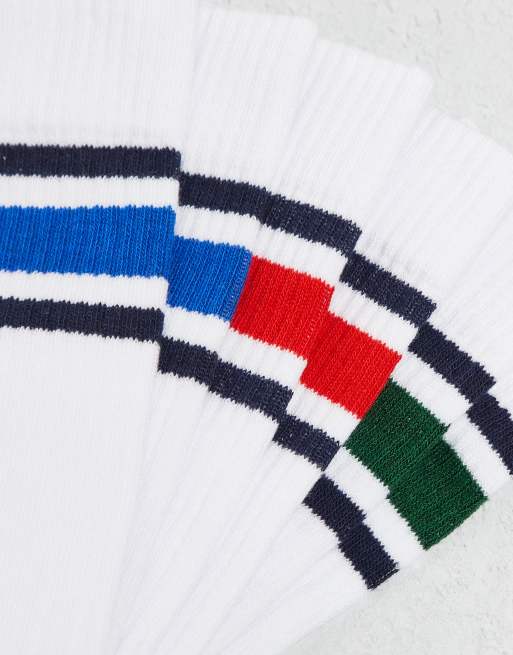 ASOS DESIGN - Lot de 3 paires de chaussettes à rayures multicolores - Blanc, 4 de 4